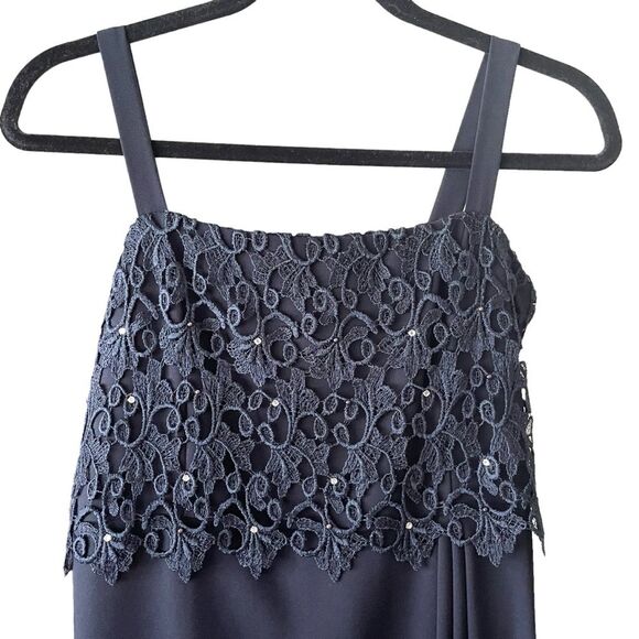 AfterDark Navy Blue Pebble Georgette 2pc Lined Beaded Formal Jacket Dress Sz 10 - Picture 3 of 14